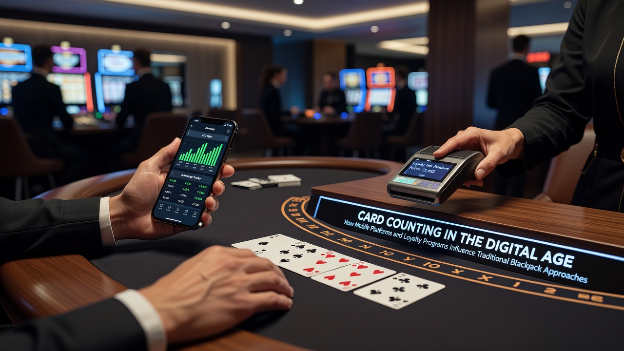 Digitale Blackjack-Schnittstelle mit Karten und Zählstrategien auf einem mobilen Gerät