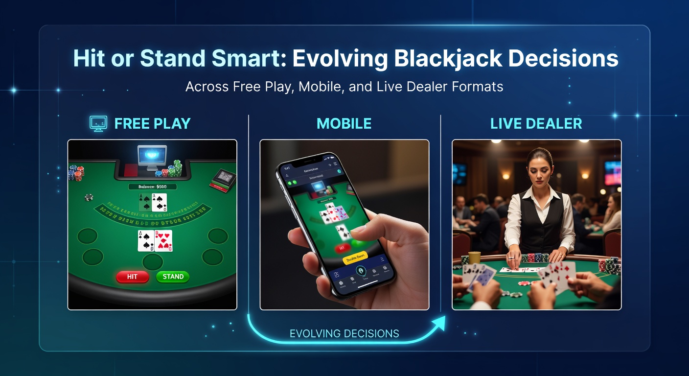 Blackjack-Tisch mit Karten und Spielerentscheidungen Hit oder Stand in verschiedenen digitalen Formaten dargestellt