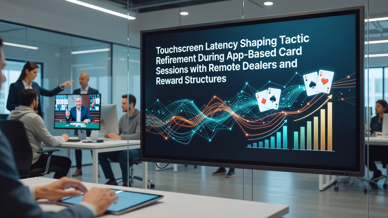 Touchscreen-Oberfläche einer mobilen Kartenspiel-App mit Live-Dealer-Integration und Latenz-Anzeige